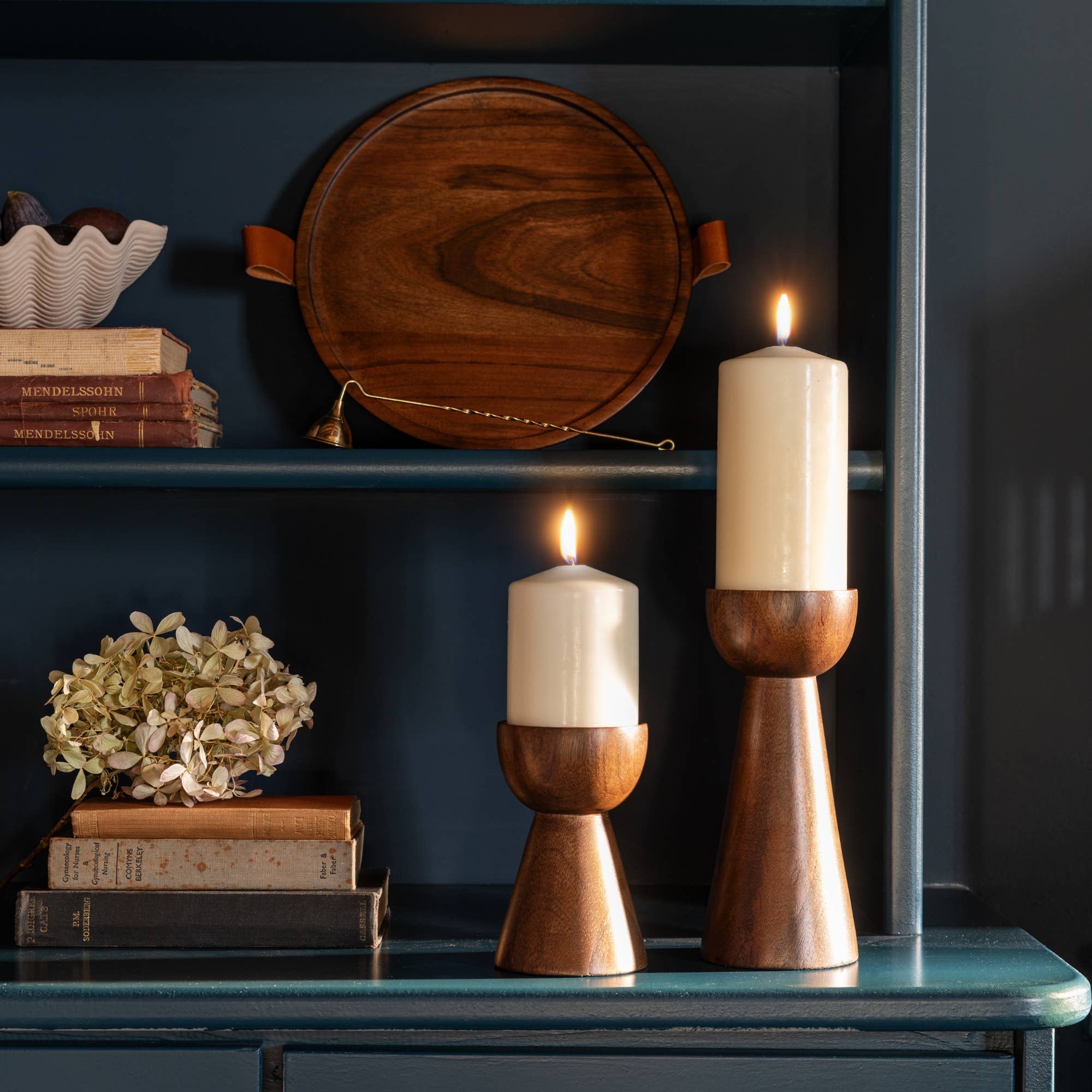 Harvey Acacia Wood Walnut Wooden Candle Holders, Set of 2