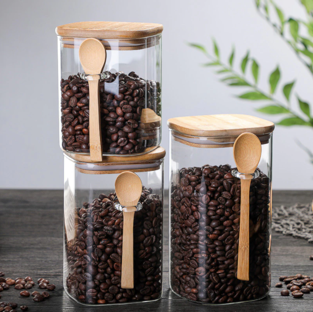 Kitchen Storage Box with Bamboo Lid & Spoon: 1000 ml