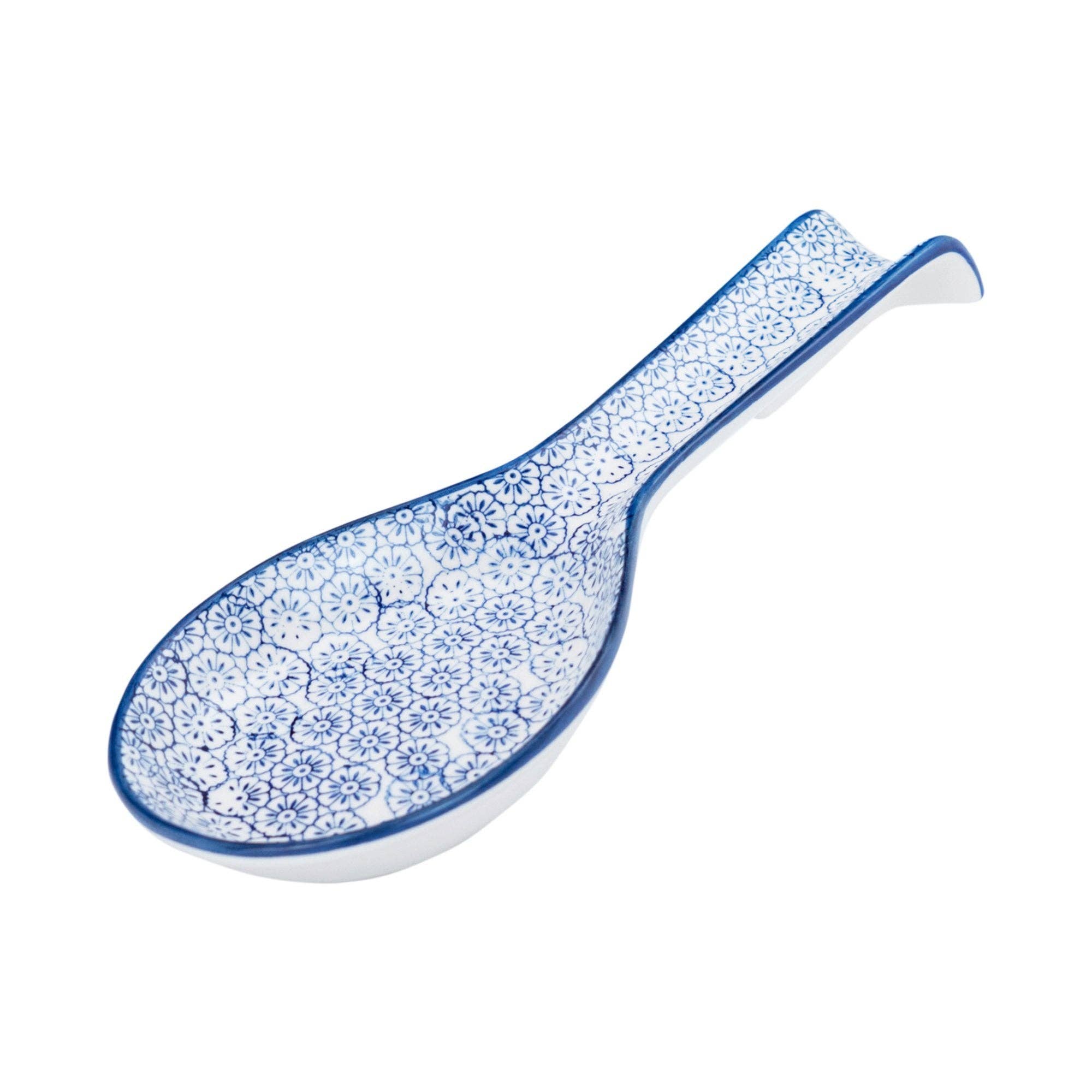 Nicola Spring Porcelain Spoon Utensil Rest Blue Flower