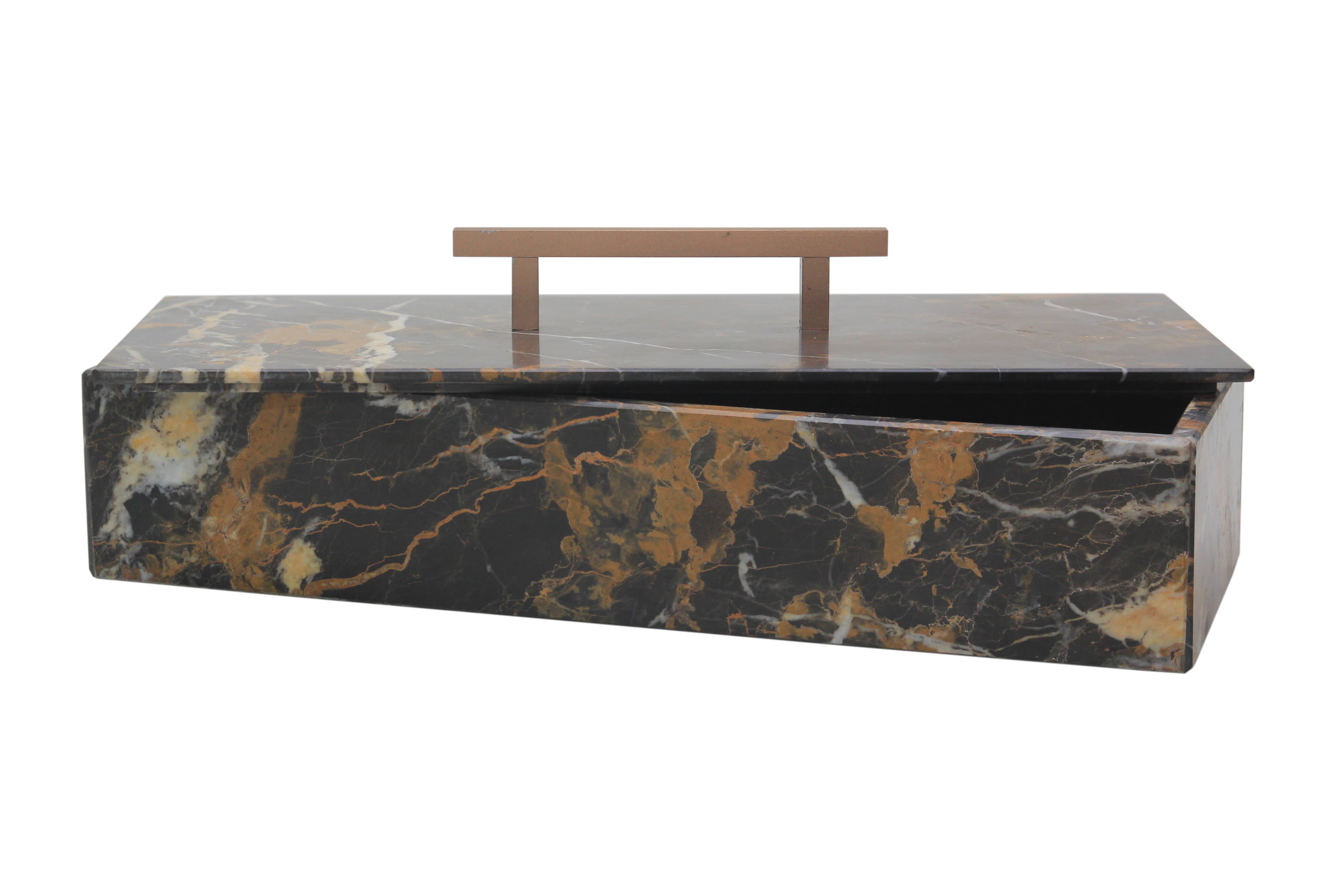 15" Long Rect Box w/Handle, Black & Gold Marble - PRE ORDER
