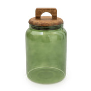 Green Glass Storage Jar with Wooden Lid