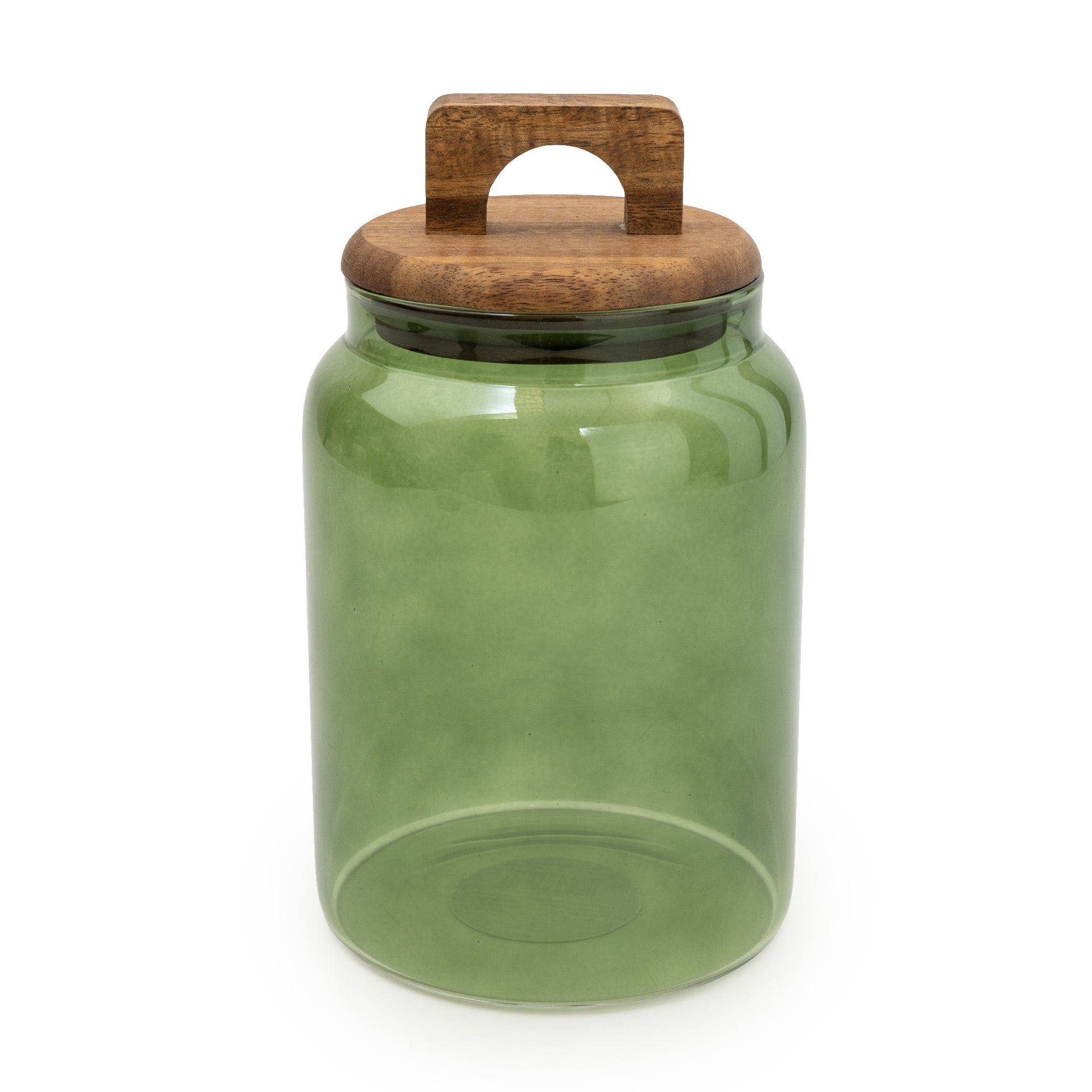 Green Glass Storage Jar with Wooden Lid