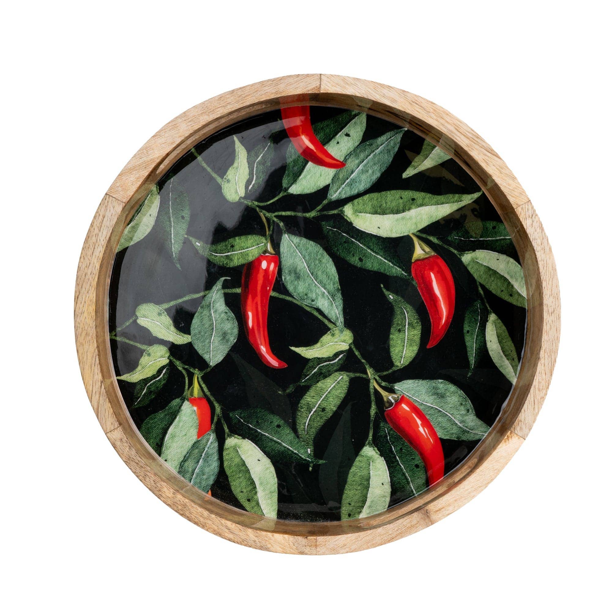 30cm Round Tray - Enamel Chillies Design