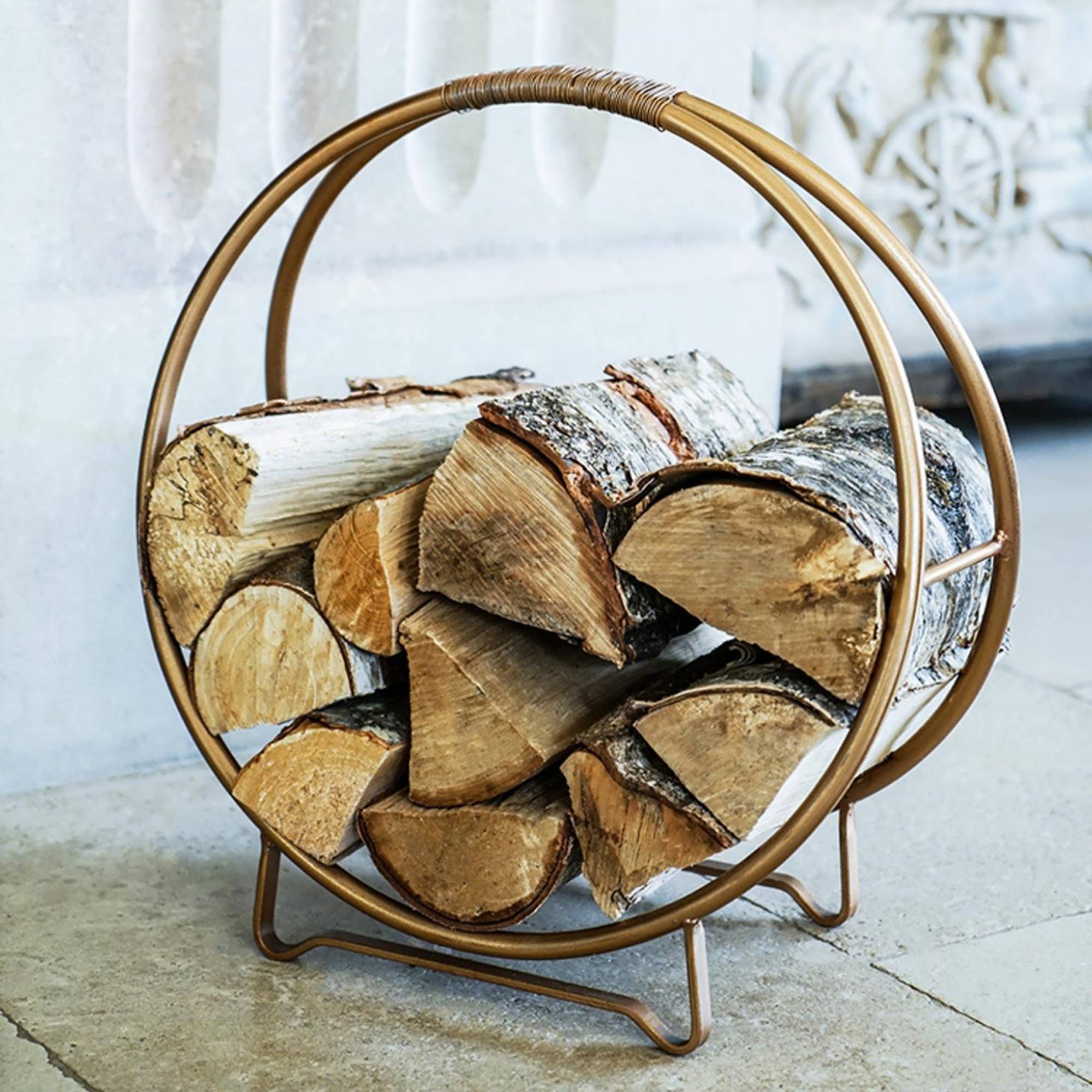 Contemporary Round Log Holder, Copper Finish